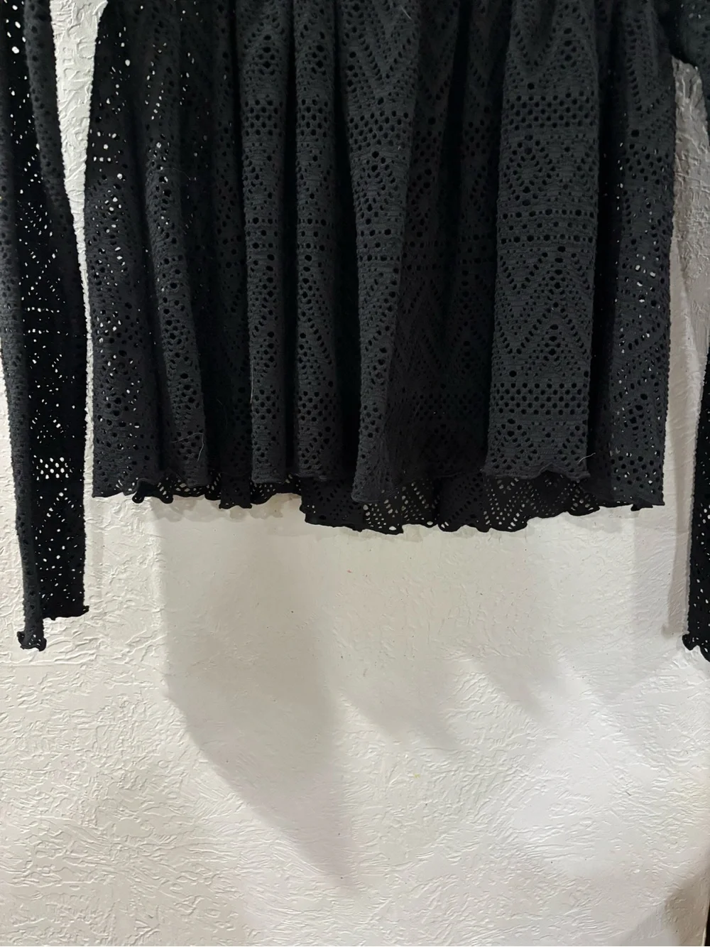 Free People Beach Lace Eyelet Crochet Boho long sleeve cover up shirt size XS